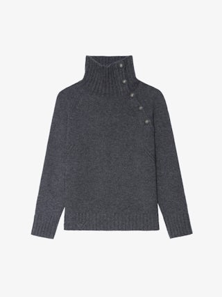 Pull Mora 100% Cachemire - Pull col montant avec ouvertures col boutons ailes.