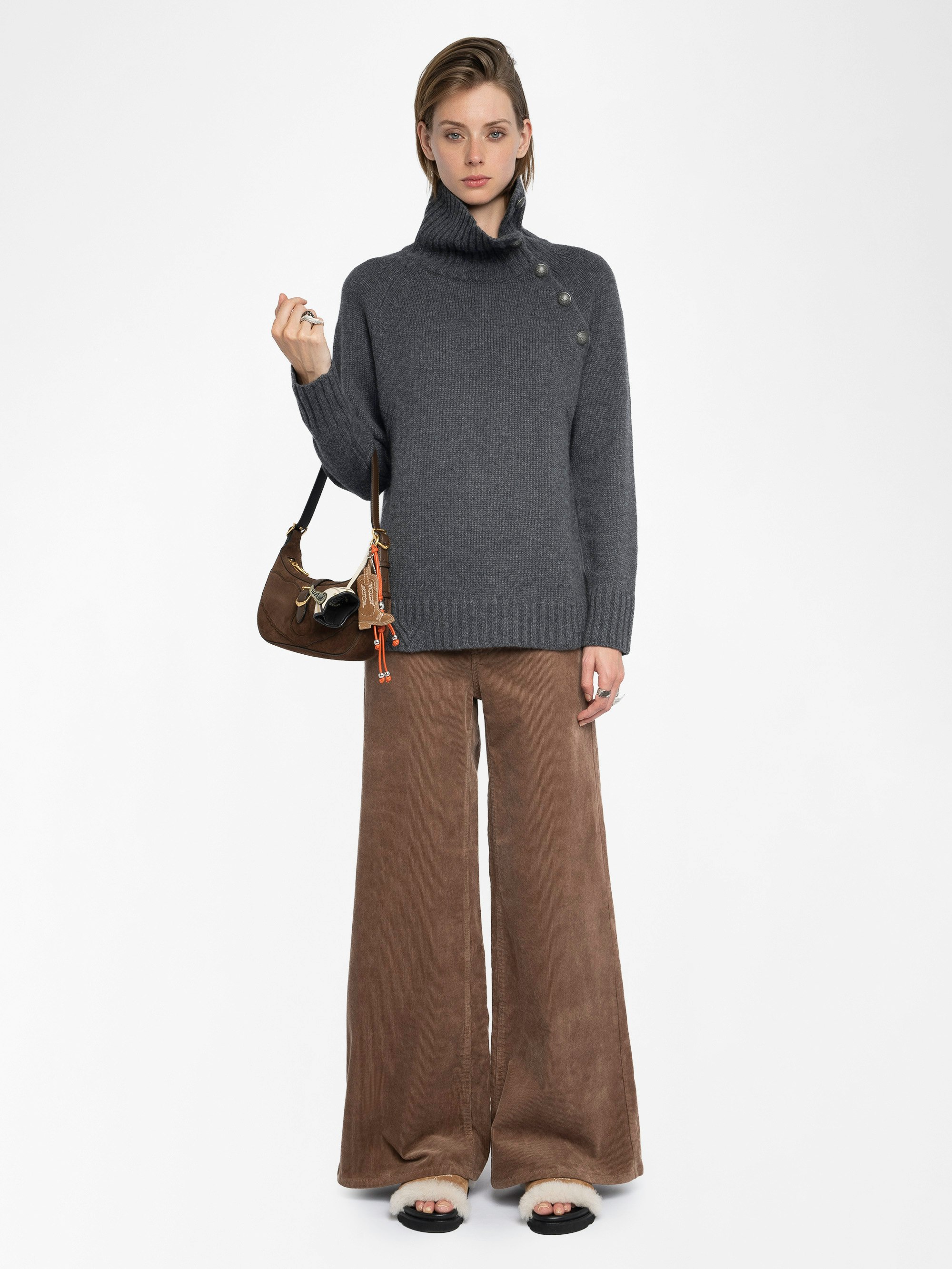 Pullover Mora 100% Kaschmir - Pull mit hohem Kragen und Knopföffnungen am Kragen mit Flügeldetails.