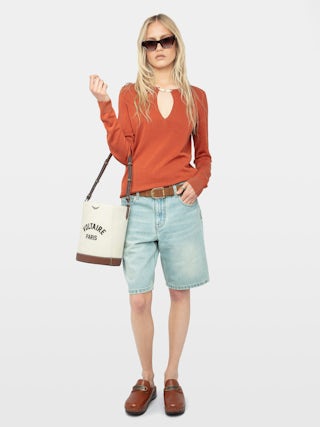 Jersey Sayan - Top de punto de manga larga con cierre de alas.