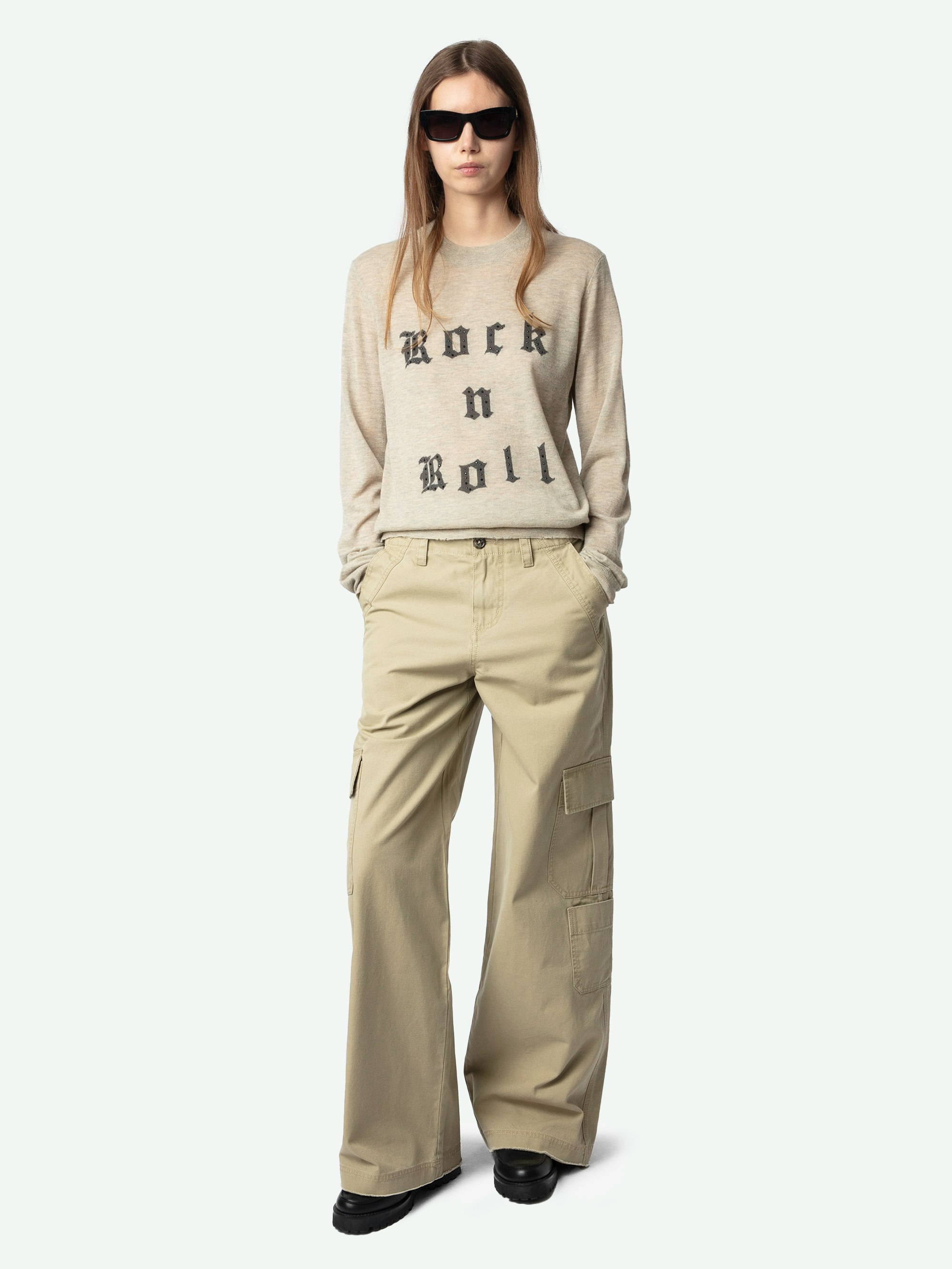 Ivy Jumper 100% Cashmere - Long-sleeved crew neck jumper with rock n roll inscription on the front.