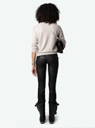 Kandy Sweater - Beige merino wool sweater with long sleeves and all-over diamante crystals.