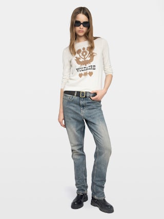 Teissa Jumper 100% Merino Wool - Jumper with round neck and intarsia on the front.