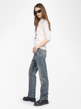 Teissa Wool Sweater - Sweater with round neck and intarsia on the front.