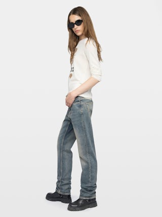 Teissa Jumper 100% Merino Wool - Jumper with round neck and intarsia on the front.