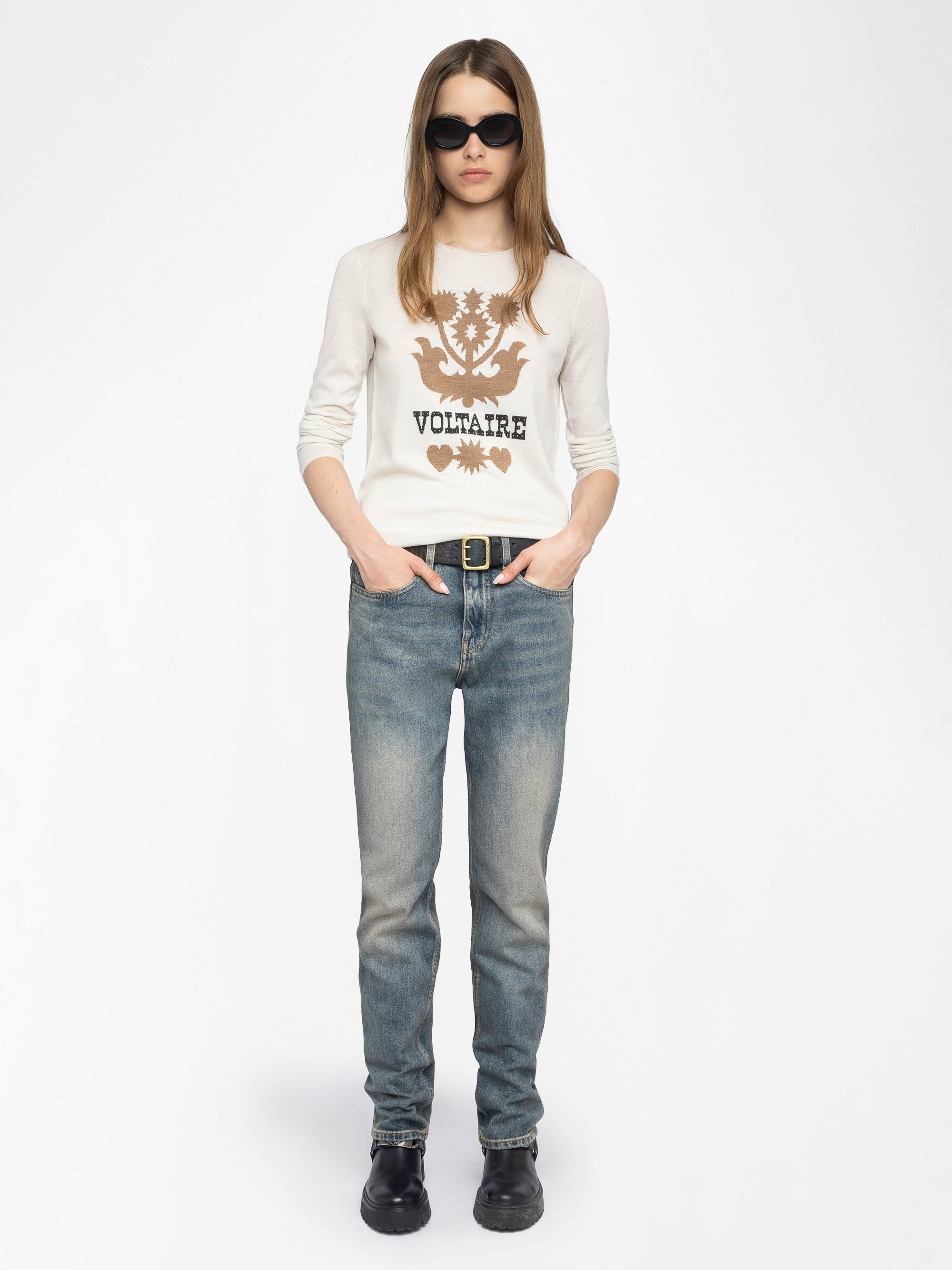 Teissa Jumper 100% Merino Wool - Jumper with round neck and intarsia on the front.