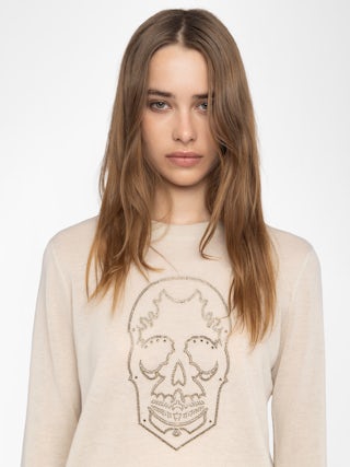 Miss Cashmere Sweater - Round neck sweater with rhinestone skull.