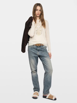 Miss Jumper 100% Cashmere - Round neck jumper with rhinestone skull.