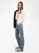 Miss Cashmere Sweater - Round neck sweater with rhinestone skull.