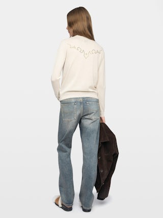 Miss Jumper 100% Cashmere - Round neck jumper with rhinestone skull.