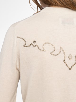 Miss Cashmere Sweater - Round neck sweater with rhinestone skull.