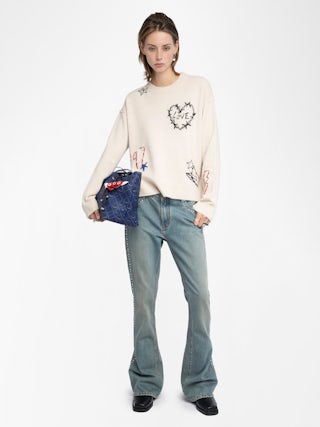 Markuz Cashmere Sweater - Round neck sweater with all-over embroidery.