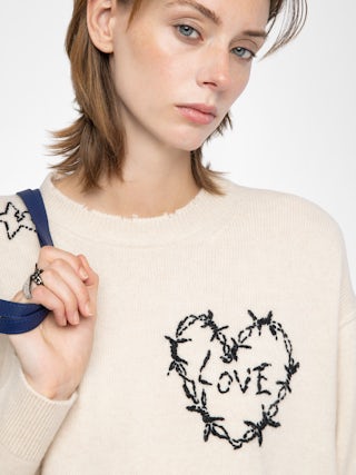 Markuz Cashmere Sweater - Round neck sweater with all-over embroidery.