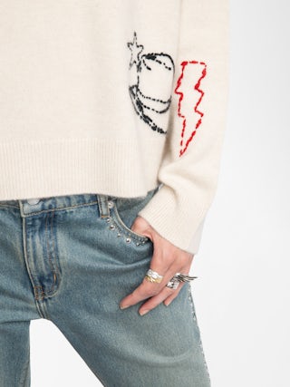 Markuz Cashmere Sweater - Round neck sweater with all-over embroidery.