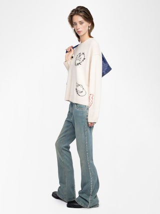 Markuz Cashmere Sweater - Round neck sweater with all-over embroidery.