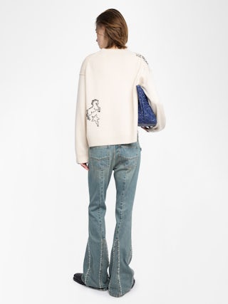 Markuz Cashmere Sweater - Round neck sweater with all-over embroidery.