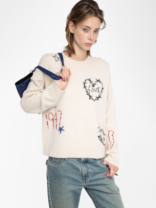 Markuz Cashmere Sweater - Round neck sweater with all-over embroidery.