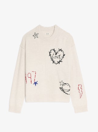 Markuz Cashmere Sweater - Round neck sweater with all-over embroidery.