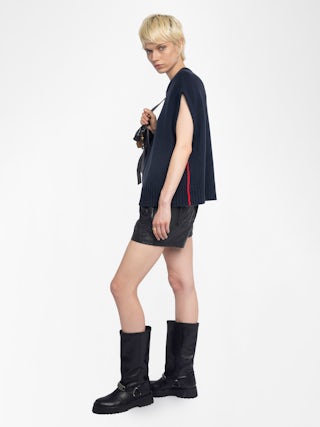 Darcy Jumper - Round neck sleeveless jumper with contrasting outside linking on the sides.