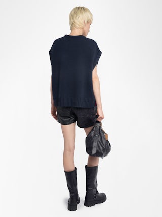 Darcy Jumper - Round neck sleeveless jumper with contrasting outside linking on the sides.