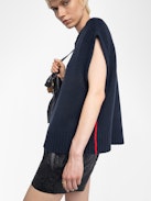 Pullover Darcy - Ärmelloser Pullover mit Rundhalsausschnitt und kontrastierenden Outside Linking an den Seiten.