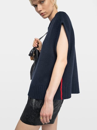 Pull Darcy - Pull col rond sans manches avec outside linking contrastés sur les côtés.