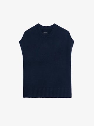 Darcy Jumper - Round neck sleeveless jumper with contrasting outside linking on the sides.