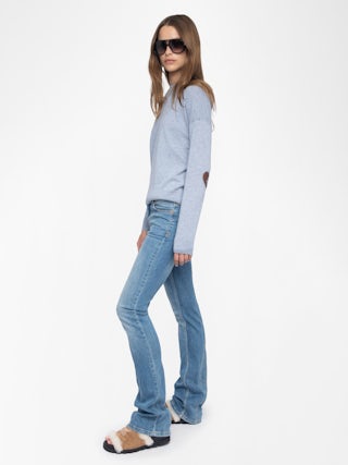 Cici Sweater - Sweater with round neck and heart patch on elbows.