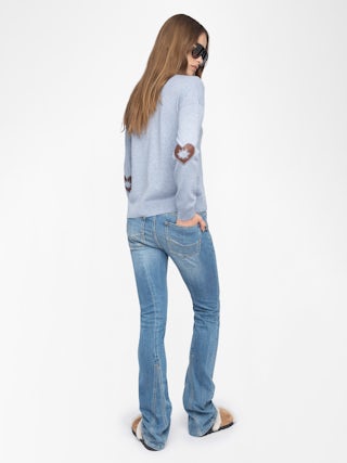 Cici Sweater - Sweater with round neck and heart patch on elbows.