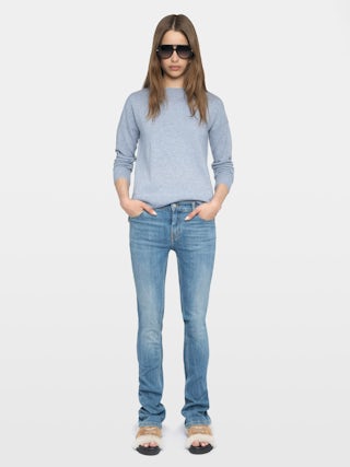 Cici Sweater - Sweater with round neck and heart patch on elbows.