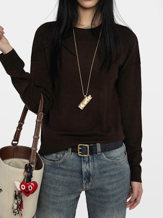 Pull Cici - Pull col rond avec patch coeur aux coudes.