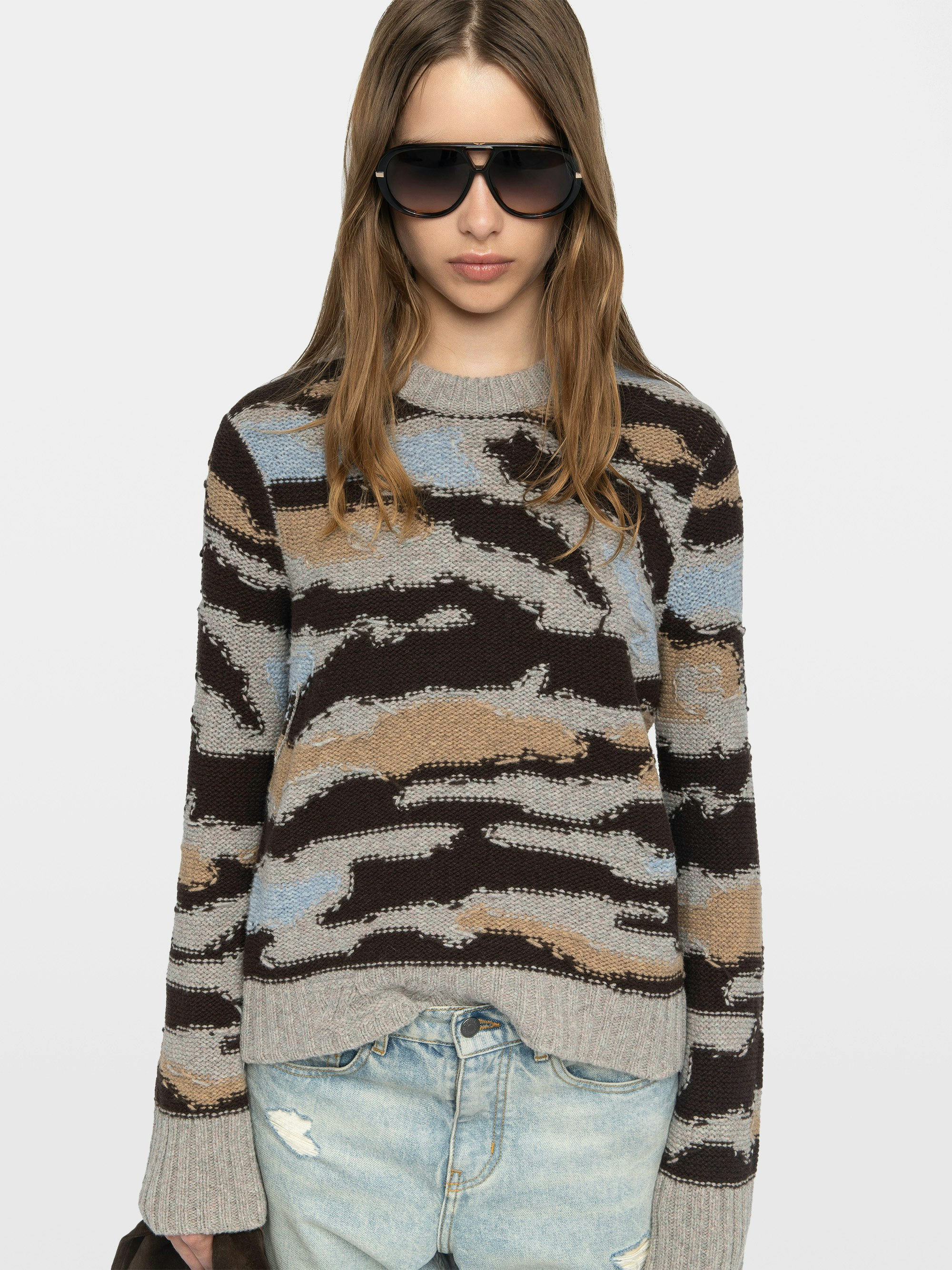 Malty Wool Sweater - Sweater with round neck and print.