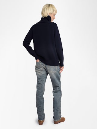 Mora Jumper 100% Merino Wool - Jumper with high collar and rock embroidery on the front.