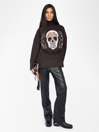 Bleeza Jumper 100% Merino Wool - Jumper with high neck featuring intarsia skull on front.