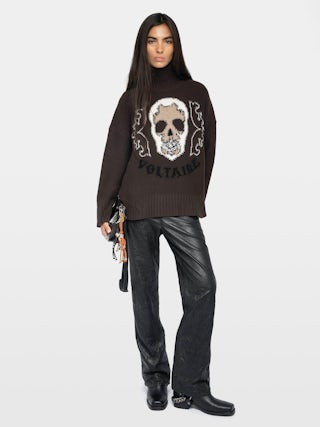 Pull Bleeza 100% Laine Mérinos - Pull col montant avec intarsia skull à l'avant.