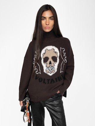 Bleeza Jumper 100% Merino Wool - Jumper with high neck featuring intarsia skull on front.