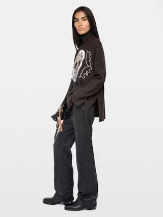 Pull Bleeza 100% Laine Mérinos - Pull col montant avec intarsia skull à l'avant.