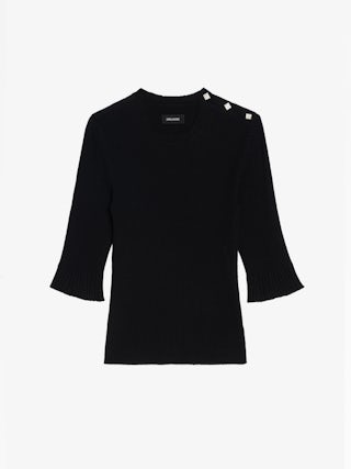 Fobee Sweater - Round neck sweater with jewel buttons and 3/4 sleeves.