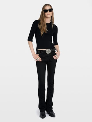 Pull Fobee - Pull col rond avec boutons bijoux et manches 3/4.