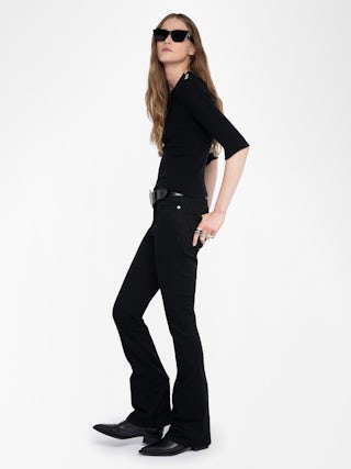 Fobee Sweater - Round neck sweater with jewel buttons and 3/4 sleeves.