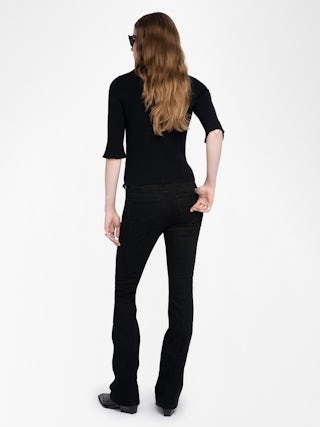 Fobee Sweater - Round neck sweater with jewel buttons and 3/4 sleeves.