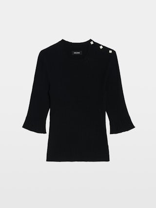 Pull Fobee - Pull col rond avec boutons bijoux et manches 3/4.