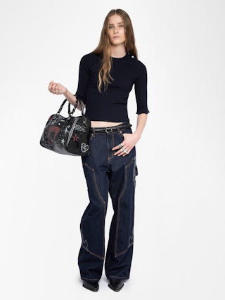 Fobee Sweater - Round neck sweater with jewel buttons and 3/4 sleeves.