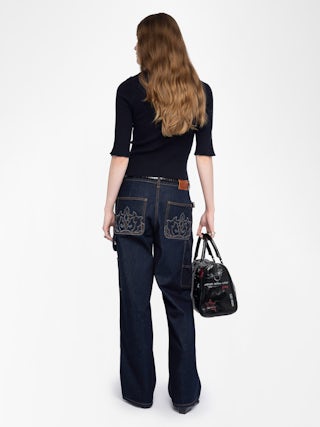 Fobee Sweater - Round neck sweater with jewel buttons and 3/4 sleeves.