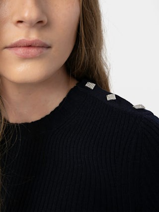 Pull Fobee - Pull col rond avec boutons bijoux et manches 3/4.