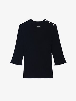 Fobee Sweater - Round neck sweater with jewel buttons and 3/4 sleeves.