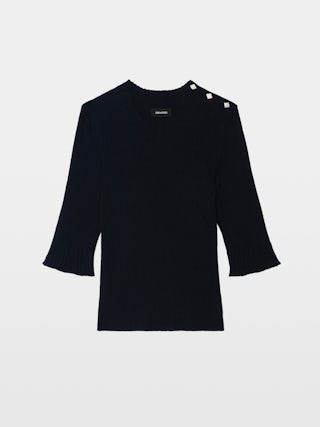 Pull Fobee - Pull col rond avec boutons bijoux et manches 3/4.