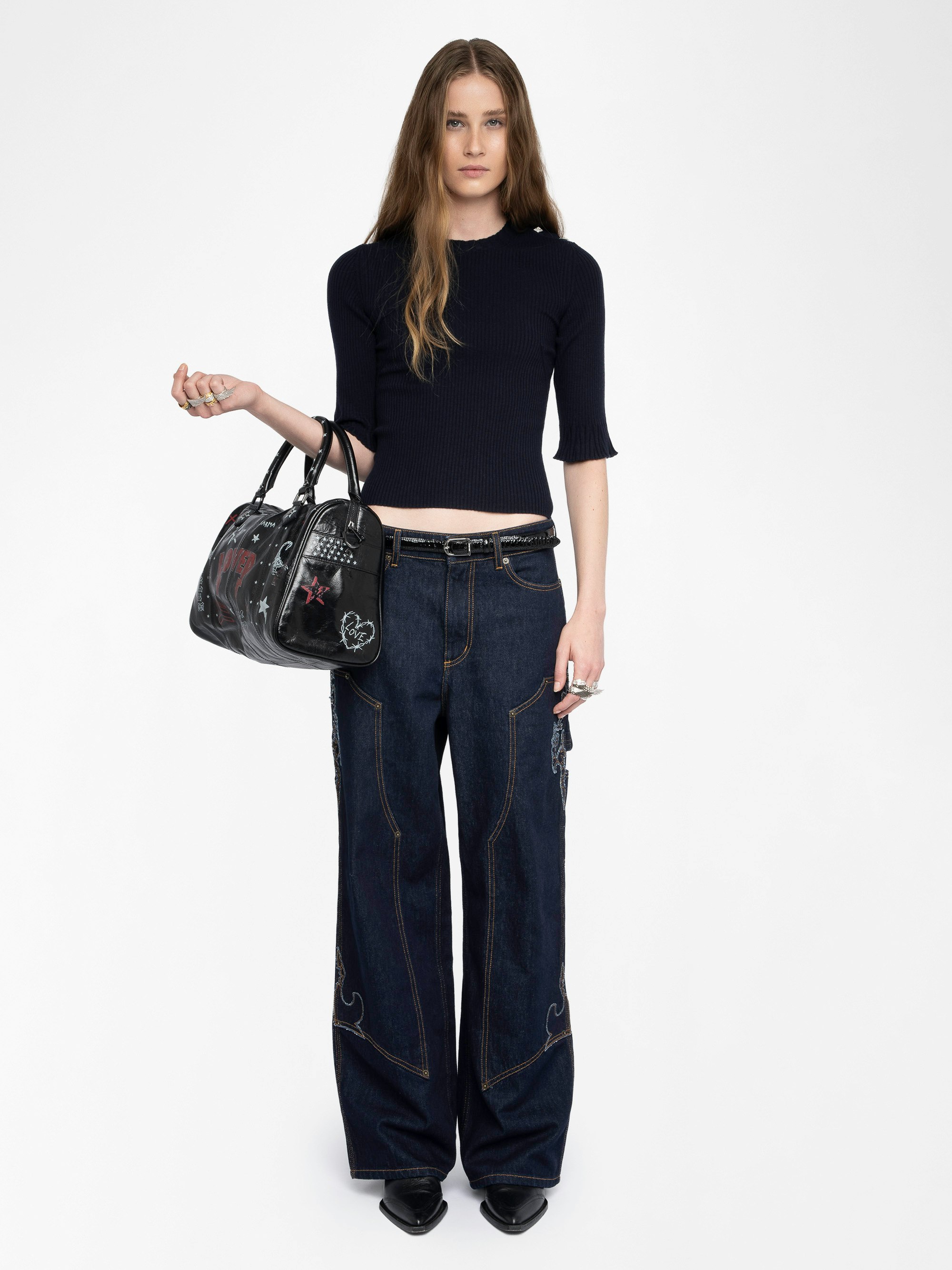 Fobee Jumper - Round neck jumper with jewel buttons and 3/4 sleeves.