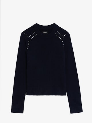 Nalty Sweater - Round neck sweater with long sleeves featuring studs on the shoulders.