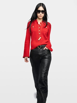 Pull Lucas - Pull ouverture boutonné avec manches évasées.