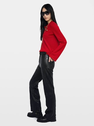 Pull Lucas - Pull ouverture boutonné avec manches évasées.